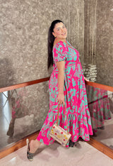 Plus Size Hot Pink Flowy Ruched Midi Dress