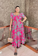 Plus Size Hot Pink Flowy Ruched Midi Dress