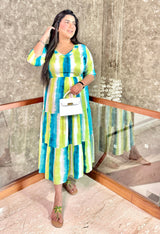 Plus Size Fun Tye Dye Ruffle Neck Dress