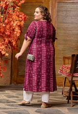 Plus Size Spicy Wine Rayon Kurta Pant Set