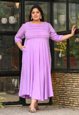 Plus Size Light Lilac Rayon Pintuck Dress