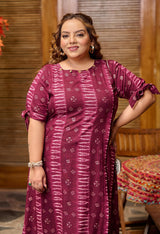 Plus Size Spicy Wine Rayon Kurta Pant Set