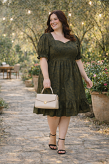 Plus Size Olive Green Tye Dye Prism Puff Sleeve Dress
