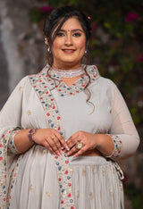 Plus Size Grey Embellished Lehenga Choli with Dupatta