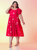 Plus Size Fuschia Pink Batik Dress with Back Bow