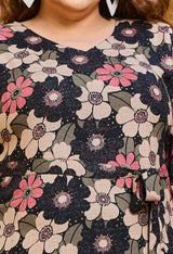 Plus Size Black Floral Foil Printed Rayon Co-ord Set