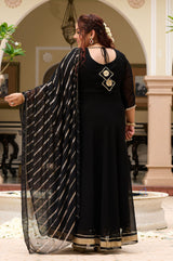 Plus Size Timeless Black Flowing Anarkali with Statement Foil Dupatta