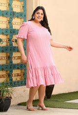 Plus Size Light Pink Double Frilled Dress