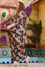 Plus Size Black Floral Foil Printed Rayon Co-ord Set