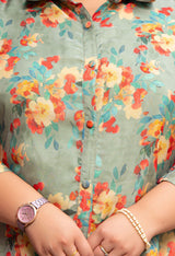 Plus Size Floral Green Serenity Organza Co-ord Set