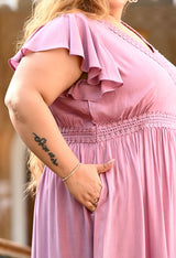 Plus Size Delicate Mauve Lace Frill Midi Dress