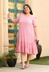 Plus Size Light Pink Double Frilled Dress