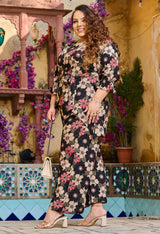 Plus Size Black Floral Foil Printed Rayon Co-ord Set