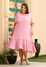 Plus Size Light Pink Double Frilled Dress