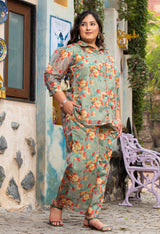 Plus Size Floral Green Serenity Organza Co-ord Set