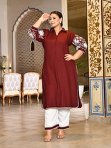Rust Bloom Embroidered Rayon Kurta Set for Women