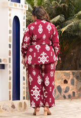 Plus Size Abstract Printed Pure Satin Co-ord Set