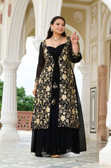 Plus Size Celestial Charm Black Embroidered Cape Anarkali