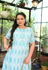 Plus Size Sea Green Ikkat Cotton Dress