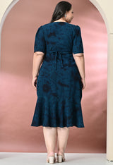 Plus Size Teal Blue Tye Dye Prism Wrap Dress