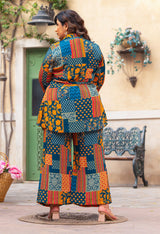 Plus Size Teal Abstract Pure Chinon Co-ord Set