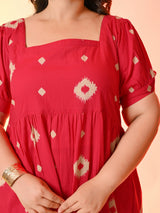 Plus Size Fuschia Pink Batik Dress with Back Bow