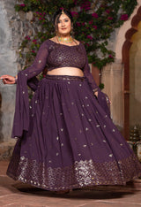 Plus Size Lavender Royale Timeless Georgette Embroidered Lehenga Set