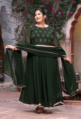 Plus Size Appealing Mehndi Anarkali Kurta with Dupatta
