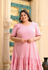Plus Size Light Pink Double Frilled Dress