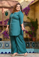 Plus Size Sage Green Pom Pom Liva Rayon Co-ord Set