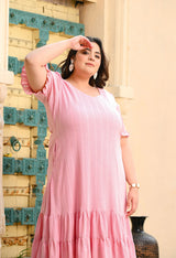 Plus Size Light Pink Double Frilled Dress