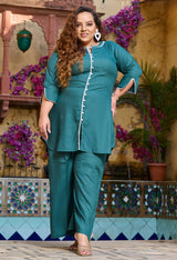 Plus Size Sage Green Pom Pom Liva Rayon Co-ord Set