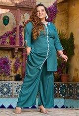 Plus Size Sage Green Pom Pom Liva Rayon Co-ord Set