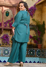 Plus Size Sage Green Pom Pom Liva Rayon Co-ord Set