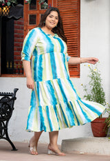 Plus Size Fun Tye Dye Ruffle Neck Dress