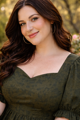 Plus Size Olive Green Tye Dye Prism Puff Sleeve Dress