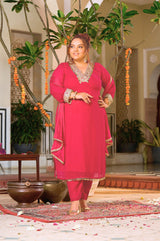 Plus Size Vibrant Rani Pink Suit Ensemble with Dupatta