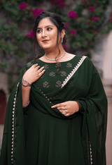 Plus Size Appealing Mehndi Anarkali Kurta with Dupatta