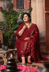 Plus Size Magnetic Maroon Cotton Silk Anarkali with Dupatta