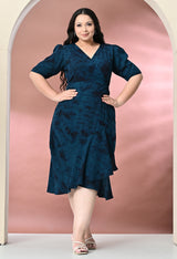 Plus Size Teal Blue Tye Dye Prism Wrap Dress