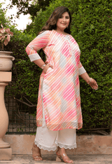 Plus Size Bright Multicolor Organza Pearl Kurta