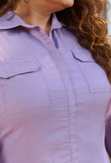 Plus Size Lavender Everyday Shirt Style Linen Co-ord Set