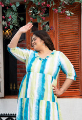 Plus Size Fun Tye Dye Ruffle Neck Dress