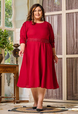Plus Size Fierce Maroon Mirror Belt Rayon Dress