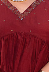 Plus Size Magnetic Maroon Cotton Silk Anarkali with Dupatta