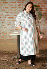 Plus Size Simply OffWhite Pathani Striped Kurta