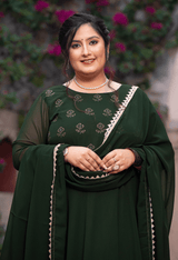 Plus Size Appealing Mehndi Anarkali Kurta with Dupatta