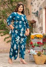 Plus Size Teal Enchanting Satin Co-ord Set