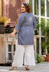 Plus Size Grey Polka Dot Short Kurta