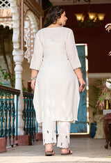 Plus Size Classic White & Black Embroidered Kurta with Dupatta
